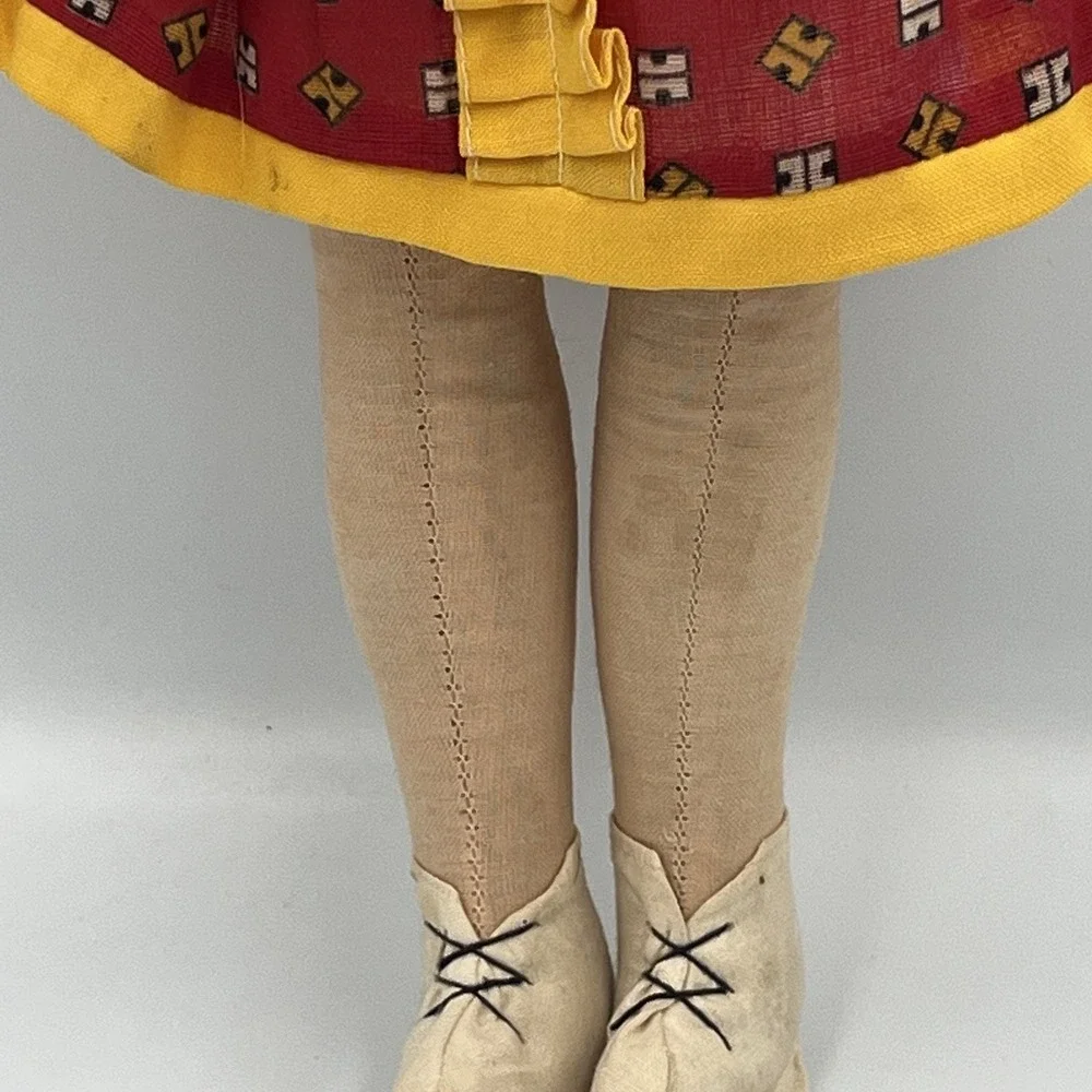 Celluloid Face Doll Vintage Red Hair Blue Eyes Original Outfit Cloth Body 15